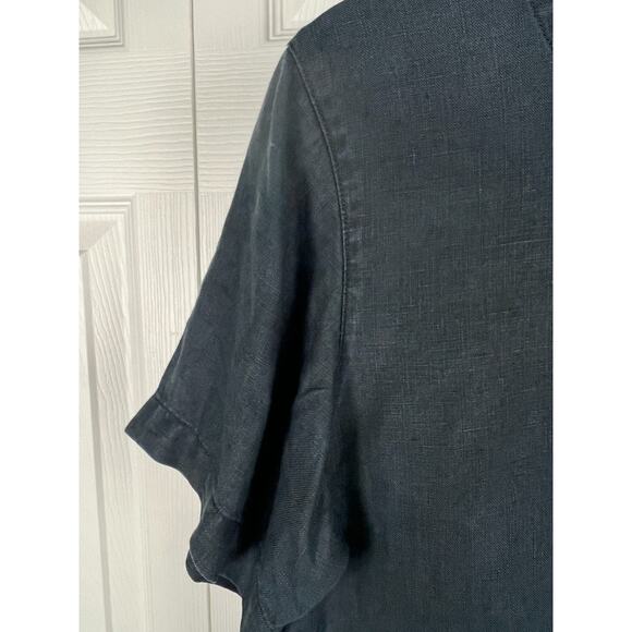 Ojai 100% linen black short sleeve boxy cut womens top blouse lagenlook Medium - Picture 3 of 6